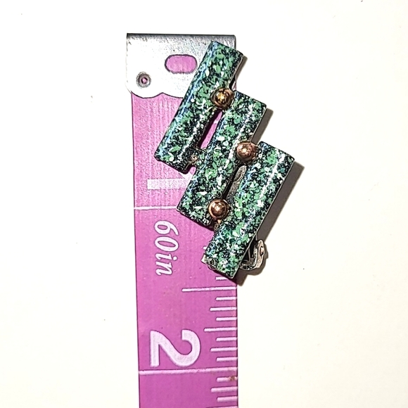 GREEN ENAMEL COPPER PLATED NECKLACE & EARRINGS - VINTAGE SET - Picture 7 of 11